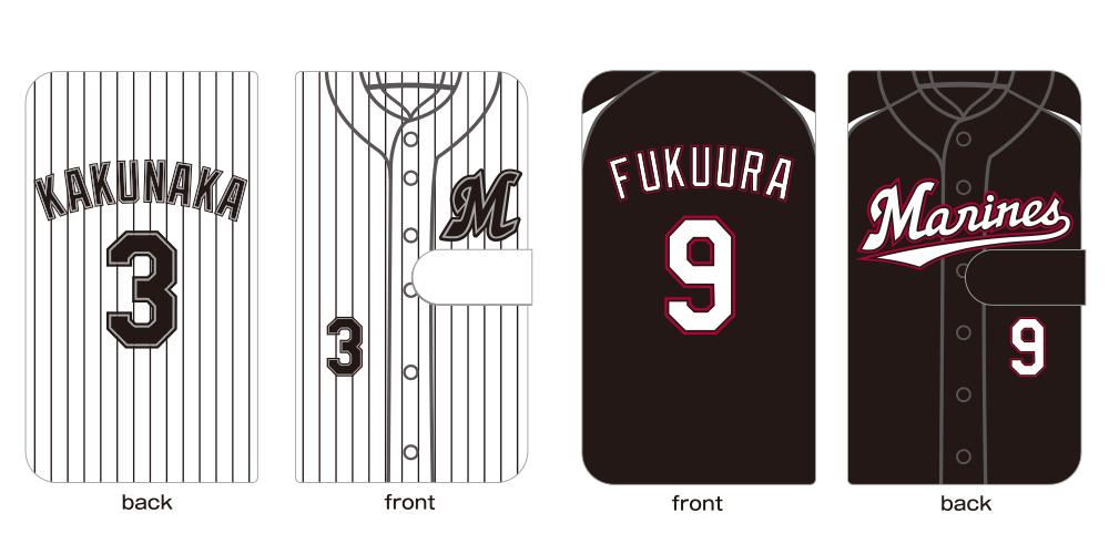 手帳型スマホケース(ピンストライプ・ビジター:プレイヤーネーム&ナンバー入り)