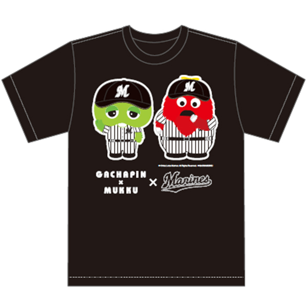千葉ロッテマリーンズ×ガチャピン・ムックTシャツ(黒)