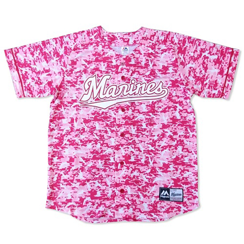 カモメ総柄ベースボールシャツピンク