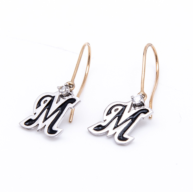 Mイニシャル・フックピアス ストーン付き