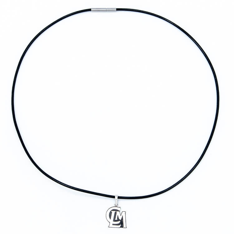 マリーンズ プレムアムジュエリー CLMロゴシルバーペンダント+黒革ヒモネックレス45cm(男女兼用)