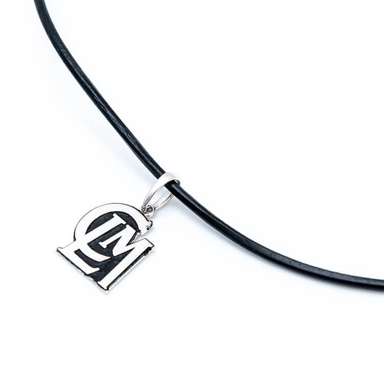 マリーンズ プレムアムジュエリー CLMロゴシルバーペンダント+黒革ヒモネックレス45cm(男女兼用)