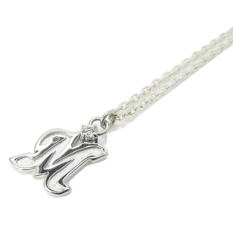 マリーンズ プレムアムジュエリー プチMロゴシルバーネックレス 一粒石付き