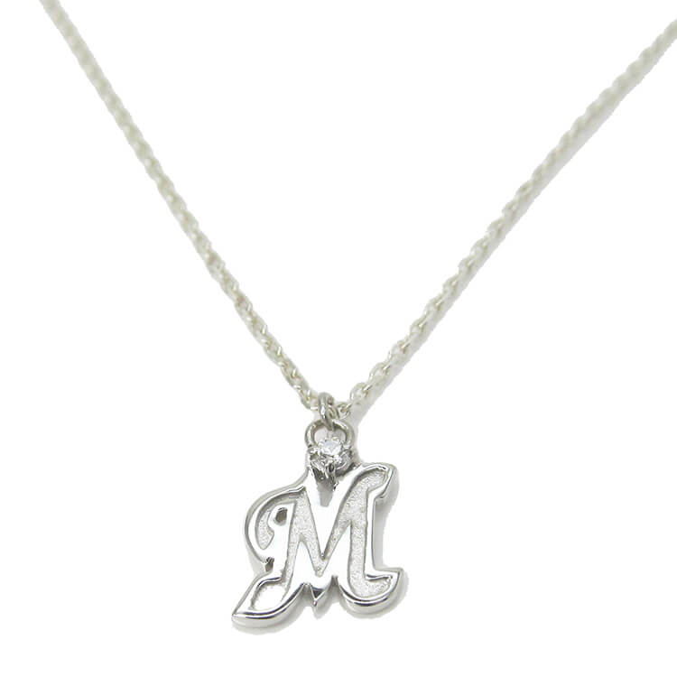 マリーンズ プレムアムジュエリー プチMロゴシルバーネックレス 一粒石付き