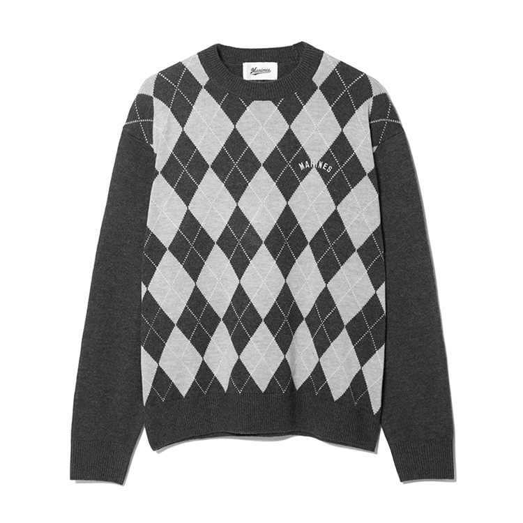 MARINES アーガイル柄クルーネックセーター