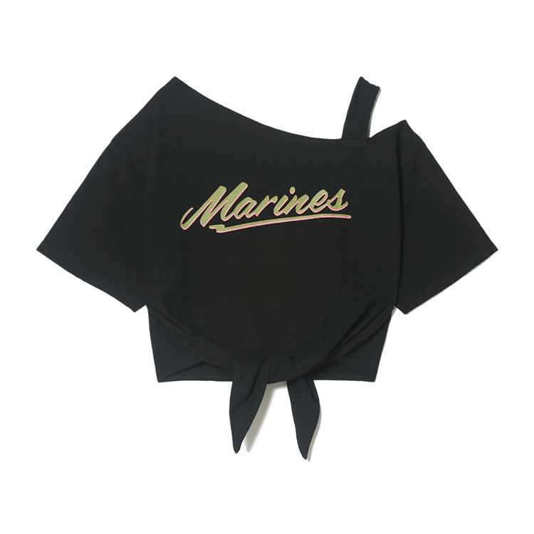 BSW TCジャガード半袖前結びオフショルＴシャツ