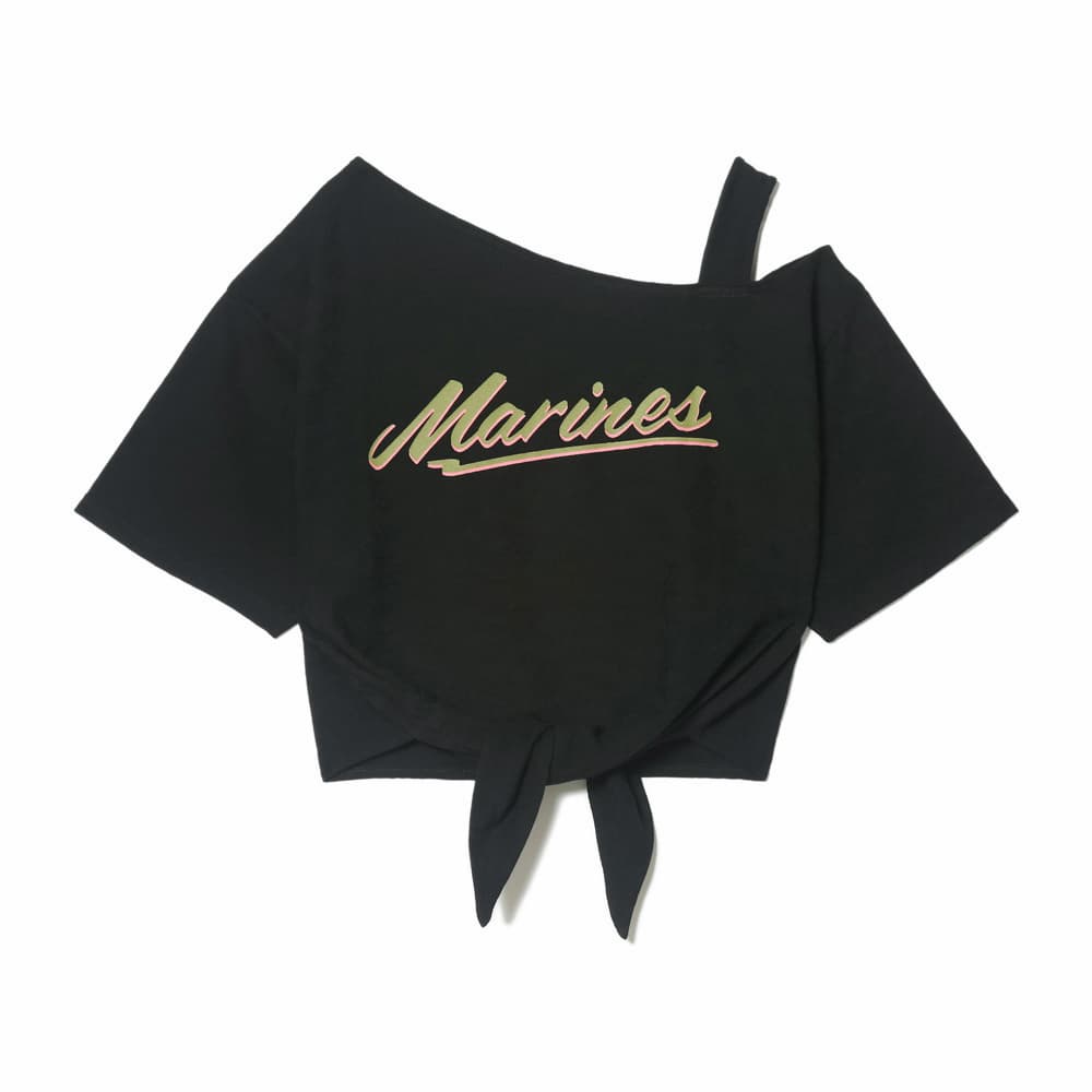 【レディース】BSW TCジャガード半袖前結びオフショルTシャツ