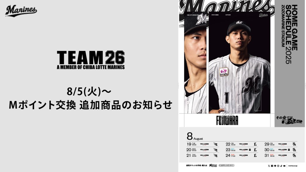 千葉ロッテマリーンズ 引換券 3種 計5枚 8/5(火)～Mポイント交換 追加商品のお知らせ - 千葉ロッテマリーンズ